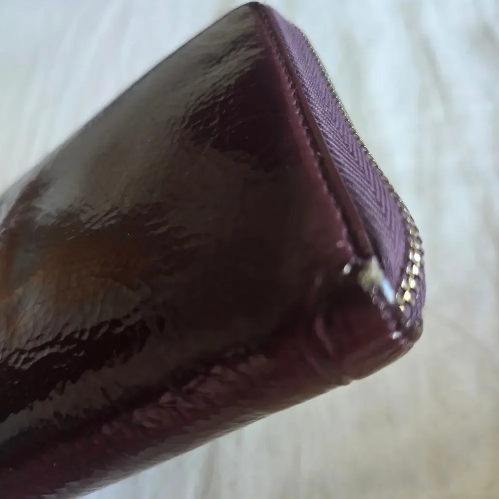Vintage Saint Lauren Paris Zip Long Wallet Patent Leather Purple - Picture 6 of 11